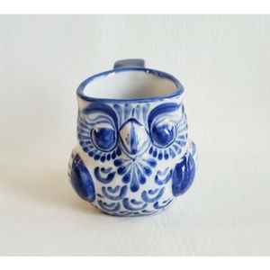 Owl Mug Pottery 3D Raised Relief Figural Hand Painted Stoneware Guatemala Signed